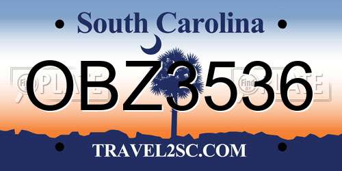 OBZ3536 South Carolina License Plate