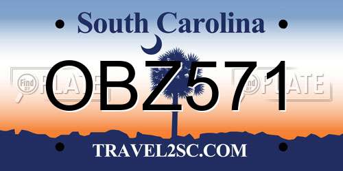 OBZ571 South Carolina License Plate
