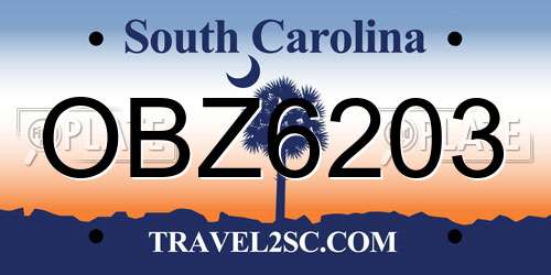 OBZ6203 South Carolina License Plate