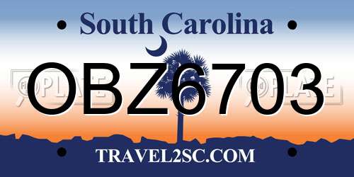 OBZ6703 South Carolina License Plate