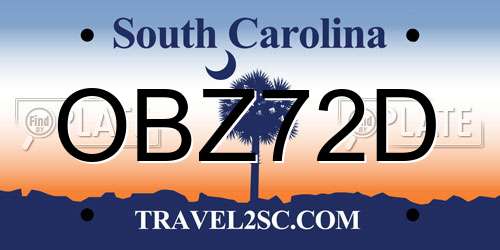 OBZ72D South Carolina License Plate