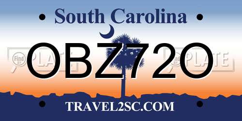 OBZ72O South Carolina License Plate