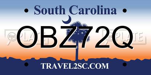OBZ72Q South Carolina License Plate