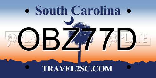 OBZ77D South Carolina License Plate