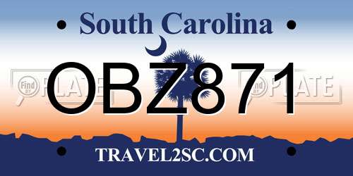 OBZ871 South Carolina License Plate