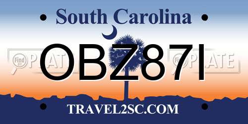 OBZ87I South Carolina License Plate