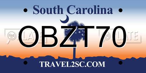 OBZT70 South Carolina License Plate