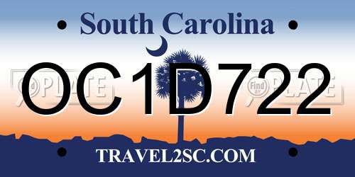 OC1D722 South Carolina License Plate