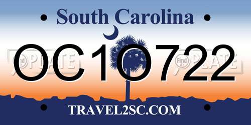 OC1O722 South Carolina License Plate