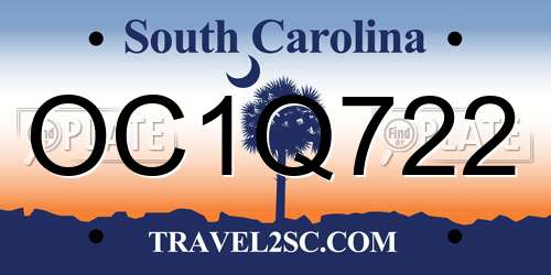 OC1Q722 South Carolina License Plate