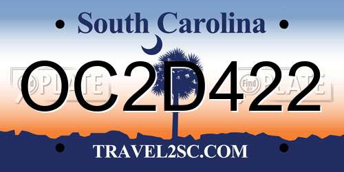 OC2D422 South Carolina License Plate