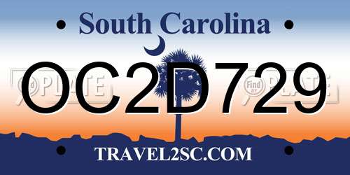 OC2D729 South Carolina License Plate