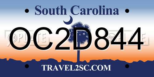 OC2D844 South Carolina License Plate