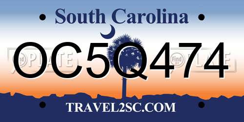 OC5Q474 South Carolina License Plate