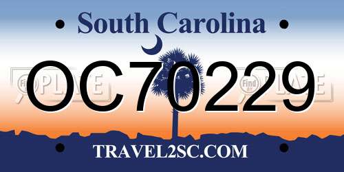OC70229 South Carolina License Plate