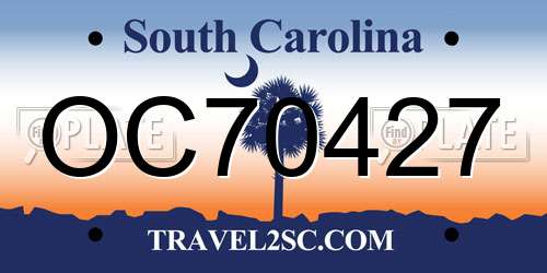 OC70427 South Carolina License Plate