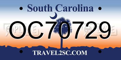 OC70729 South Carolina License Plate