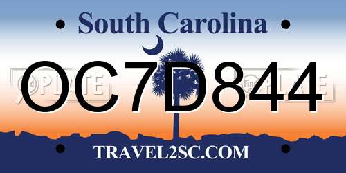 OC7D844 South Carolina License Plate