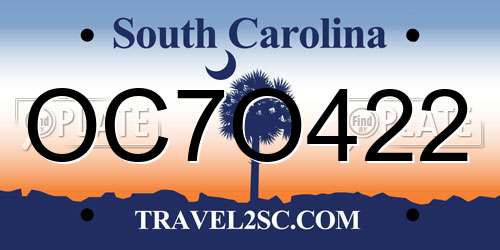 OC7O422 South Carolina License Plate