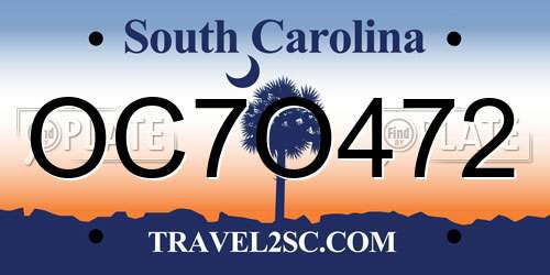 OC7O472 South Carolina License Plate