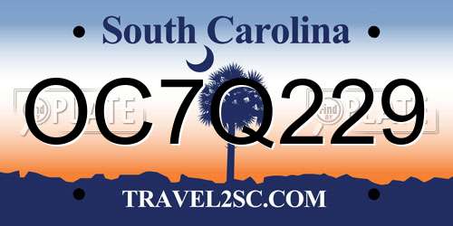 OC7Q229 South Carolina License Plate