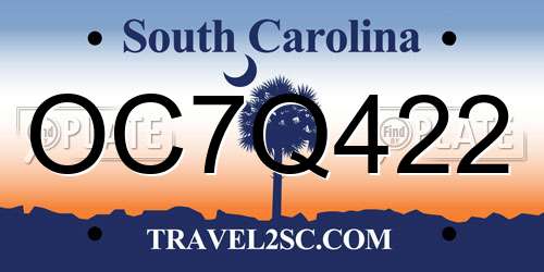 OC7Q422 South Carolina License Plate
