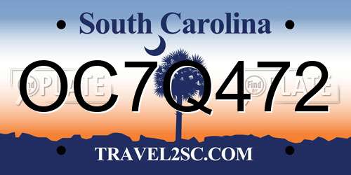 OC7Q472 South Carolina License Plate