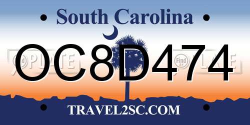 OC8D474 South Carolina License Plate