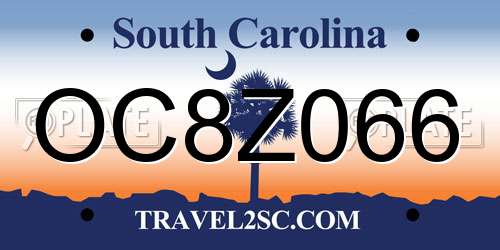 OC8Z066 South Carolina License Plate
