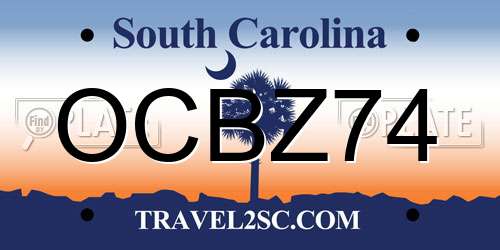 OCBZ74 South Carolina License Plate