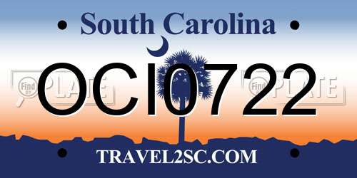 OCI0722 South Carolina License Plate