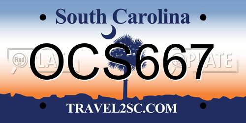 OCS667 South Carolina License Plate