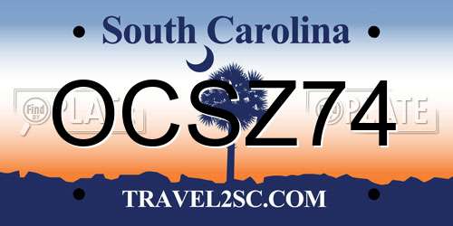 OCSZ74 South Carolina License Plate