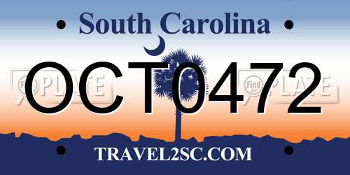 OCT0472 South Carolina License Plate