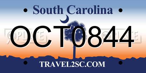 OCT0844 South Carolina License Plate
