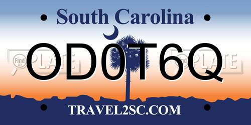 OD0T6Q South Carolina License Plate