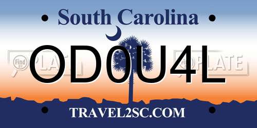 OD0U4L South Carolina License Plate