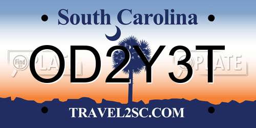 OD2Y3T South Carolina License Plate