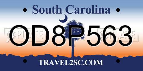 OD8P563 South Carolina License Plate