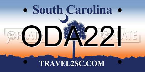 ODA22I South Carolina License Plate