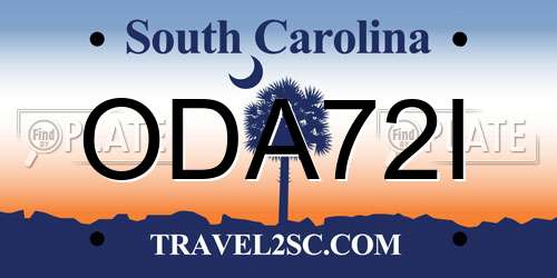 ODA72I South Carolina License Plate
