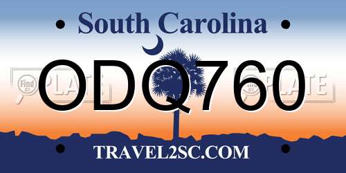 ODQ760 South Carolina License Plate