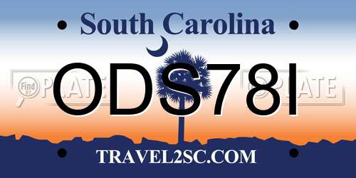 ODS78I South Carolina License Plate