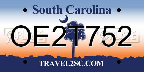 OE2T752 South Carolina License Plate