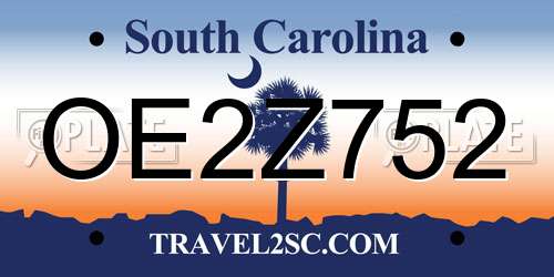 OE2Z752 South Carolina License Plate