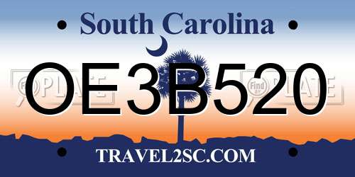 OE3B520 South Carolina License Plate