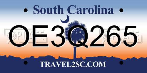 OE3Q265 South Carolina License Plate
