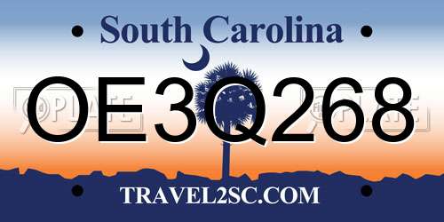 OE3Q268 South Carolina License Plate