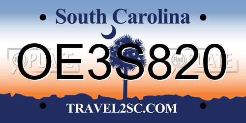 OE3S820 South Carolina License Plate