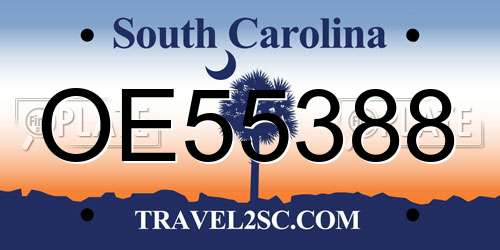 OE55388 South Carolina License Plate